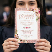 Rose Gold Glitzer Rosa Blumenstudium Party Einladung