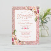 Rose Gold Glitzer Rosa Blumenstudium Party Einladung (Stehend Vorderseite)