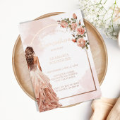 Rose Gold Glitzer Rosa Blütenblüte Quinceanera Folieneinladung