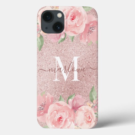 Rose Gold Glitzer Rosa Blütenrosa Case-Mate iPhone Hülle (Rückseite)