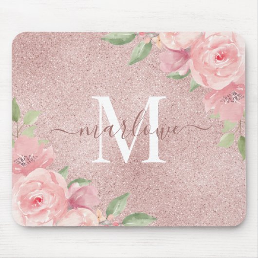 Rose Gold Glitzer Rosa Blütenrosa Mousepad (Vorne)