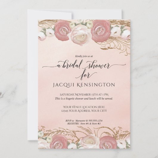 Rose Gold Glitzer Rosa Brautparty Einladung (Vorderseite)