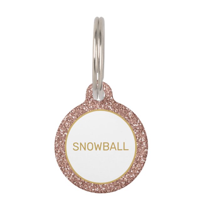 Rose Gold Glitzer Rosa Einfache Minimal Custom Haustiermarke (Vorderseite)