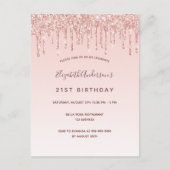 Rose Gold Glitzer Rosa Einladung zum Geburtstag Postkarte (Vorderseite)