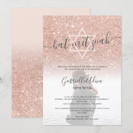 Rose Gold Glitzer Rosa Fledermaus Mitzvah Foto Einladung
