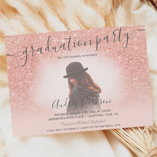 Rose Gold Glitzer Rosa Foto Abschluss Einladung