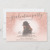 Rose Gold Glitzer Rosa Foto Abschluss Einladung (Vorderseite)