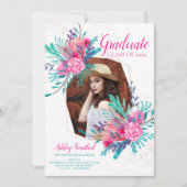 Rose Gold Glitzer Rosa Foto Abschluss Einladung (Vorderseite)