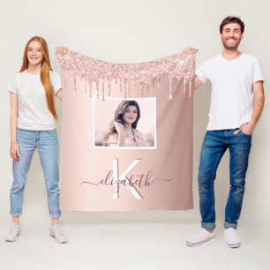 Rose Gold Glitzer Rosa Foto Monogramm Fleecedecke