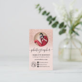 Rose Gold Glitzer Rosa Foto qr Logo Fotograf Visitenkarte (Stehend Vorderseite)