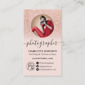 Rose Gold Glitzer Rosa Foto qr Logo Fotograf Visitenkarte (Vorderseite)