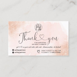 Rose Gold Glitzer rosa Herzlogos Vielen Dank Visitenkarte