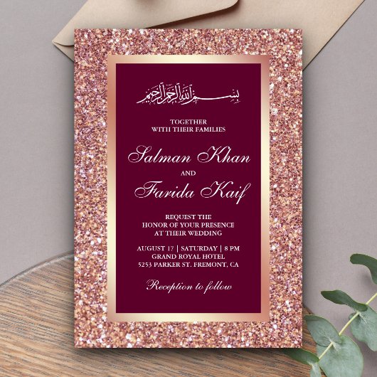 Rose Gold Glitzer Rosa Islamische Hochzeit Einladung