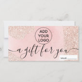 Rose Gold Glitzer Rosa Logo Geschenkgutschein (Vorderseite)