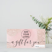 Rose Gold Glitzer Rosa Logo Geschenkgutschein (Stehend Vorderseite)