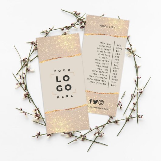 Rose Gold Glitzer Rosa mädchenhafte Preisliste Werbekarte