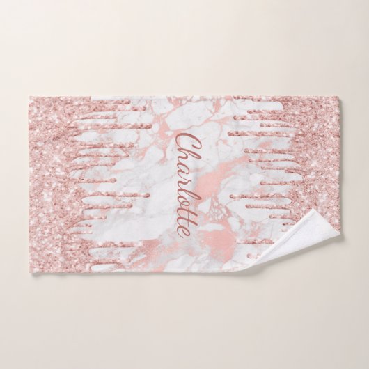 Rose Gold Glitzer Rosa Marmor Monogramm Name Handtuch (Handtuch)