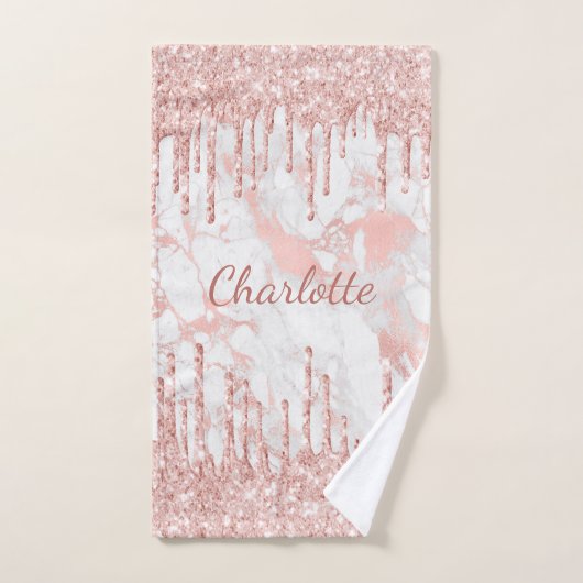 Rose Gold Glitzer Rosa Marmor Monogramm Name Handtuch (Handtuch)