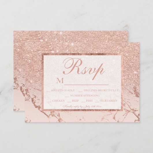 Rose Gold Glitzer Rosa Marmor ombre UAWG Hochzeit RSVP Karte (Vorne/Hinten)