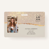 Rose Gold Glitzer Rosa Moderne mädchenhafte Abzeic Ausweis (Vorderseite)