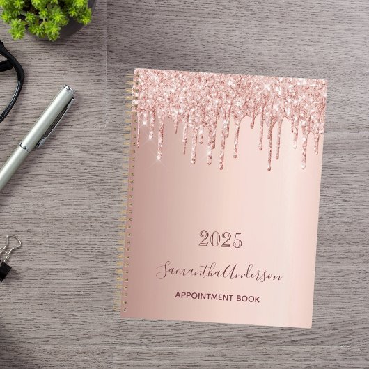 Rose Gold Glitzer Rosa Monogramm 2023 Planer