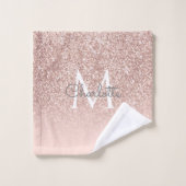 Rose Gold Glitzer Rosa Monogramm Badhandtuch Set (Waschlappen)