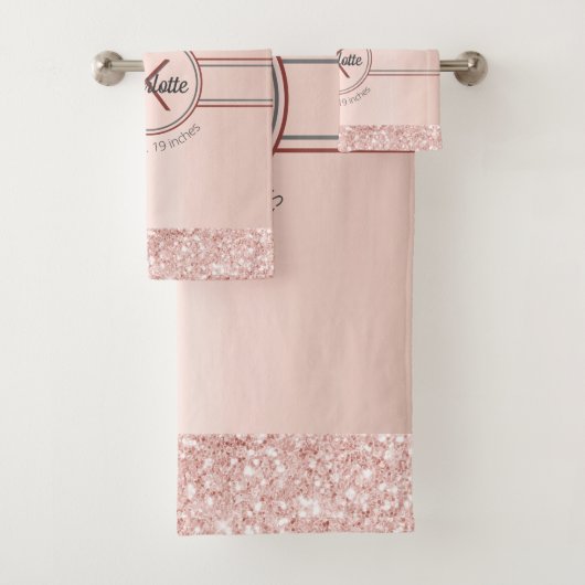 Rose Gold Glitzer Rosa Monogramm Badhandtuch Set (Insitu)