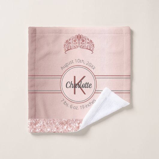Rose Gold Glitzer Rosa Monogramm Badhandtuch Set (Waschlappen)