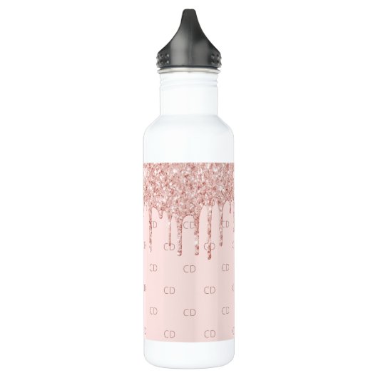Rose Gold Glitzer Rosa Monogramm Edelstahlflasche (Links)