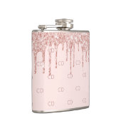 Rose Gold Glitzer Rosa Monogramm Flachmann (Rechts)