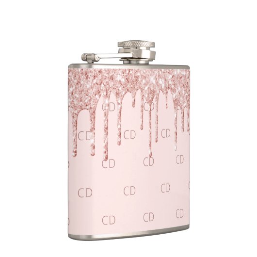 Rose Gold Glitzer Rosa Monogramm Flachmann (Rechts)