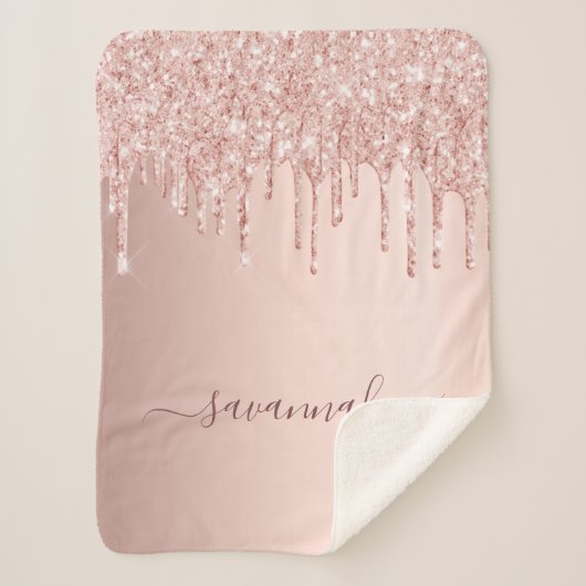 Rose Gold Glitzer Rosa Monogramm Funkeln Sherpadecke (Vorderseite)