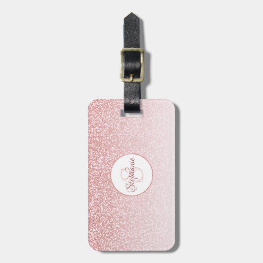 Rose Gold Glitzer Rosa Monogramm Gepäckanhänger (Vorderseite vertikal)