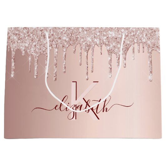 Rose Gold Glitzer Rosa Monogramm Große Geschenktüte (Vorderseite)