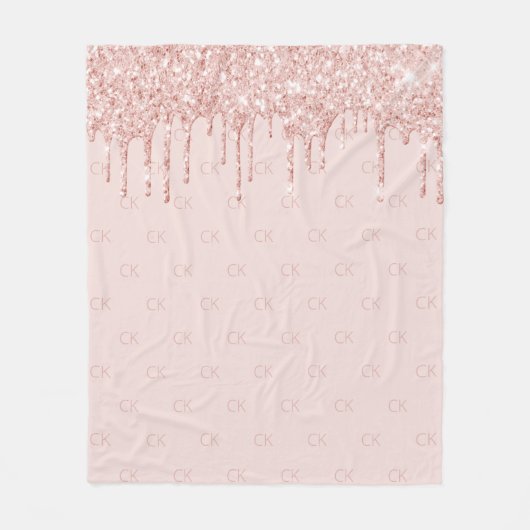 Rose Gold Glitzer Rosa Monogramm Initialen luxuriö Fleecedecke (Vorderseite)