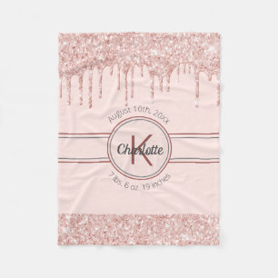 Rose Gold Glitzer Rosa Monogramm Name Fleecedecke