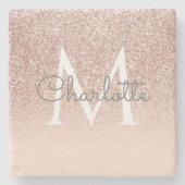 Rose Gold Glitzer Rosa Monogramm Steinuntersetzer (Vorderseite)