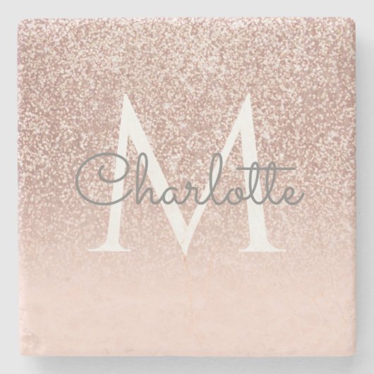 Rose Gold Glitzer Rosa Monogramm Steinuntersetzer (Vorderseite)