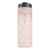 Rose Gold Glitzer Rosa Monogramm Thermosbecher (Vorderseite)