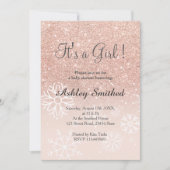 Rose Gold Glitzer Rosa Ober Schneemobil Babydusche Einladung (Vorderseite)