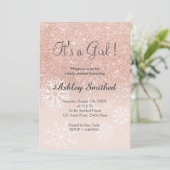 Rose Gold Glitzer Rosa Ober Schneemobil Babydusche Einladung (Stehend Vorderseite)