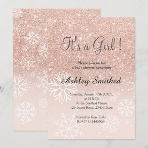 Rose Gold Glitzer Rosa Ober Schneemobil Babydusche Einladung