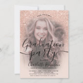 Rose Gold Glitzer Rosa ombre 3 Fotos Abschluss Einladung (Vorderseite)