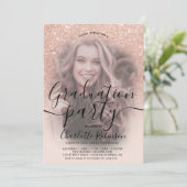 Rose Gold Glitzer Rosa ombre 3 Fotos Abschluss Einladung (Stehend Vorderseite)