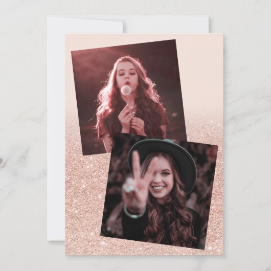 Rose Gold Glitzer Rosa ombre 3 Fotos Abschluss Einladung (Rückseite)