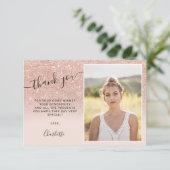 Rose Gold Glitzer Rosa ombre 3 Fotos Sweet 16 Dankeskarte (Stehend Vorderseite)