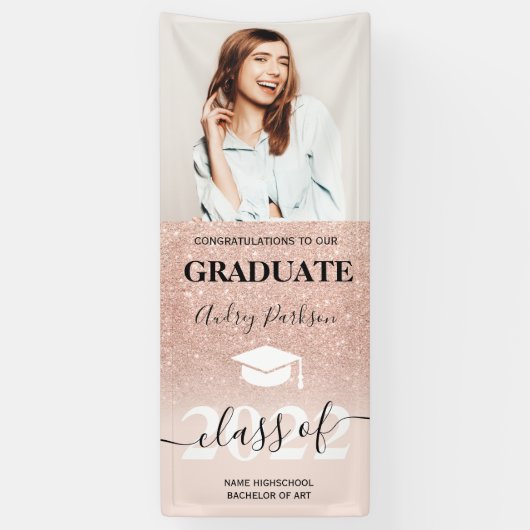 Rose Gold Glitzer Rosa ombre Foto Abschluss Banner (Vertikal)