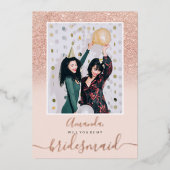 Rose Gold Glitzer rosa ombre Foto meine Brautpaare Folieneinladung (Vorderseite)