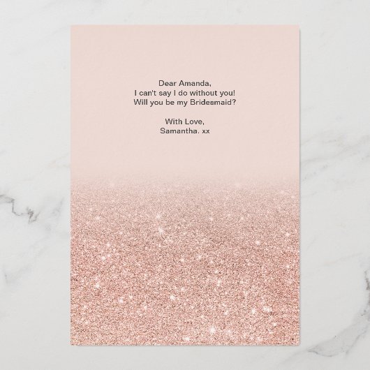 Rose Gold Glitzer rosa ombre Foto meine Brautpaare Folieneinladung (Rückseite)