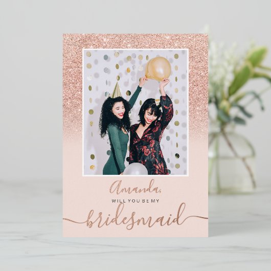 Rose Gold Glitzer rosa ombre Foto meine Brautpaare Folieneinladung (Stehend vorne)